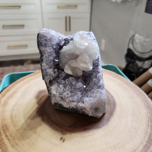 Amethyst Cluster with Calcite Growth