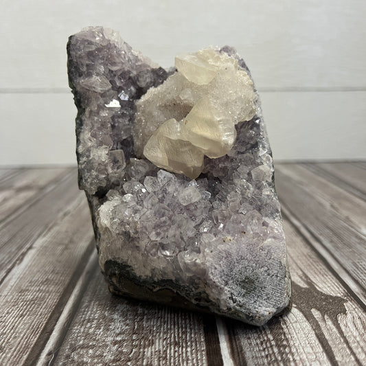 Amethyst Cluster with Calcite Growth